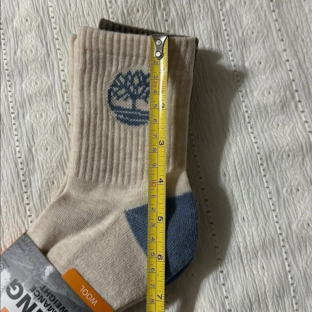 Timberland L Men’s Wool Blend Ivory Brown Basic Hiking Shortie Crew Socks 3-Pk